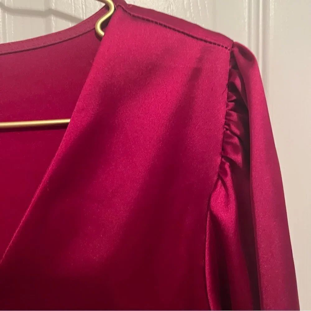 Karlie Deep Raspberry Satin Long Sleeve Dress - Picture 4 of 9